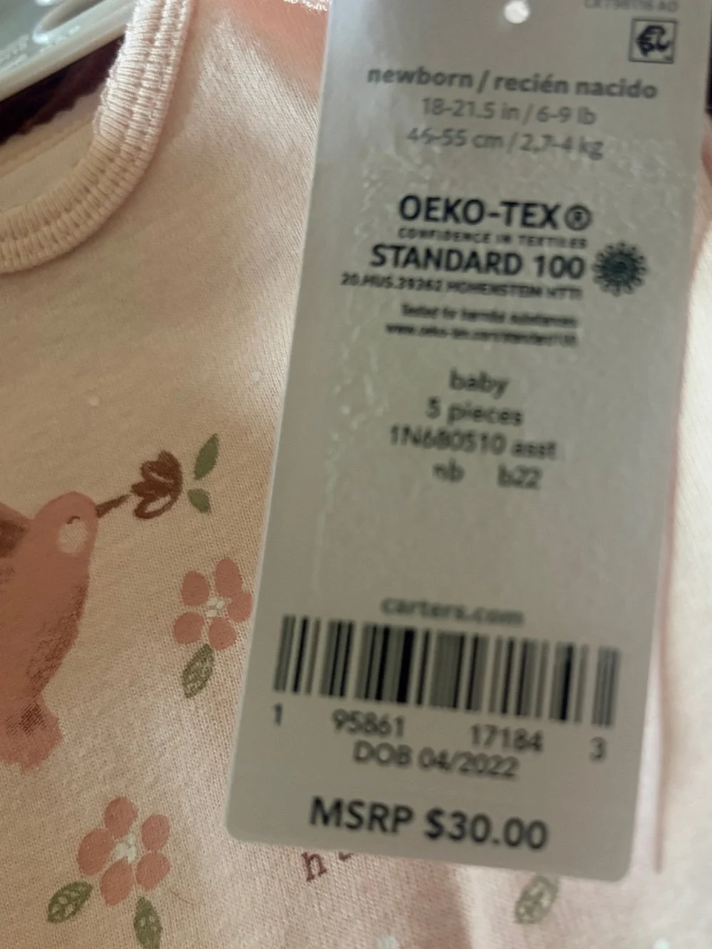 Carter’s Newborn Short-Sleeve One-Piece Bodysuit Set of 5 NWT